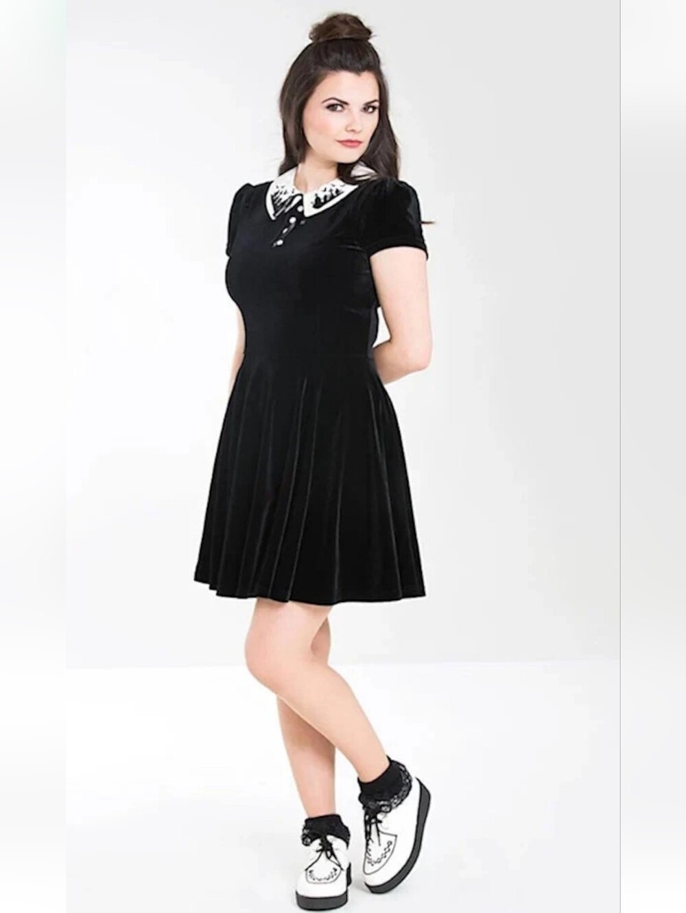 HELL BUNNY Black Graveyard GOTH Velvet Dress SMALL UK10